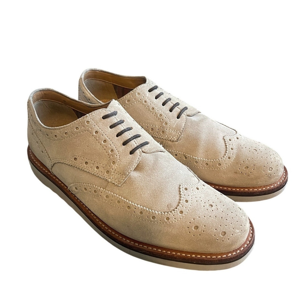 Clarks 8.5 Gambeson $160 Wingtip Brogues Suede Dress Shoes Leather Lace Up Tan